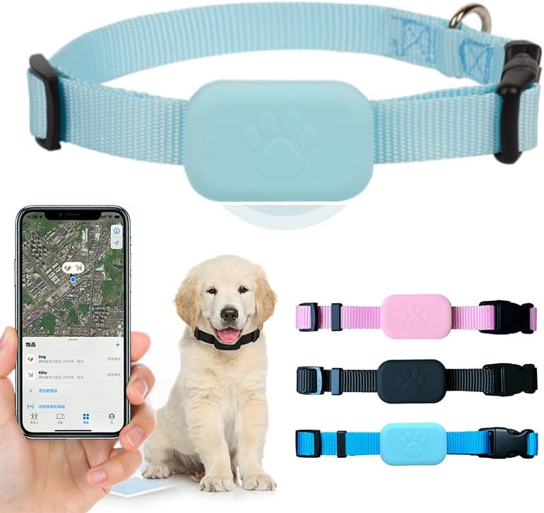 PawsPath GPS Tracker Collar, Unlimited Range Waterproof Pet Cat Dog Anti-Lost Device Smart Locator Tracking GPS Pet Tracker Collar for Apple iOS FindMy (Blue, Small)
