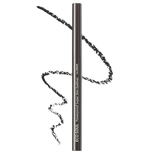 THESAEM Eco Soul Powerproof Super Slim Eyeliner - Smudge Proof Gel Eyeliner - Micro Precision Tip (2mm) - Highly Pigmented & Long-lasting Eye Makeup Glides on Smoothly, 0.1g (BK02 Ash Black)