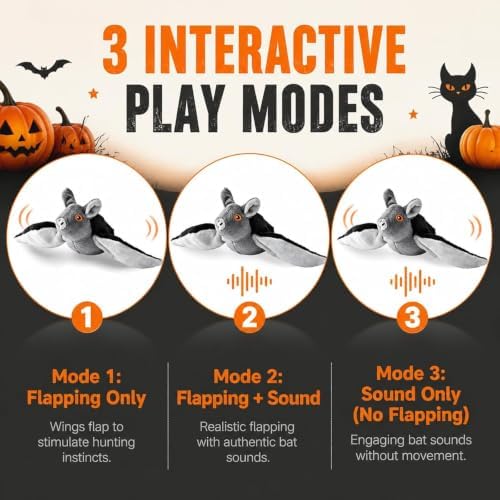 Flying Bat Dog Toy, Flying Bat Toy for Dogs, Flapping Wings Interactive Pet Toy, Cute Flapping Wings Electric Teasing Cat/Dog Toy, Hanging and Ground Play