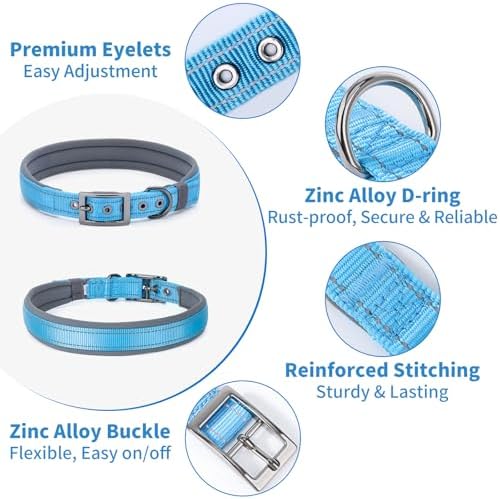 Segarty Reflective Boy Dog Collar for Extra Large Dogs, Adjustable Wide Soft Comfortable Breathable Neoprene Padded Nylon Collar with Heavy Duty Metal Buckle for Extra Large Breeds (XL, Light Blue)