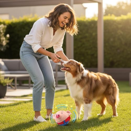 Interactive Dog Toys, 2025 New Active Moving Pet Plush Toy, Rechargeable Squeaky Dog Ball Toy with Talking Sound, Washable Cartoon Pig Plush Toy for Dogs Puppies (Hamster)