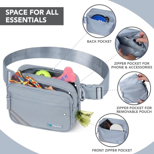 PetAmi Dog Walking Bag, 3-in-1 Crossbody Fanny Pack Treat Pouch, Light Blue