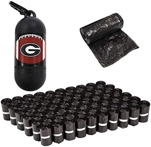 Pets First NCAA GEORGIA BULLDOGS PET LICENSED Poop Waste Bag Dispenser and D Ring for Leash with 900 Premium Garbage Bags