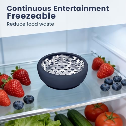 Dog Licking Bowl,Slow Feeder Dog Freeze Bowl, Anxiety Relief Treat Dispenser, Silicone Anti-chocking Pet Dish, Non-Slip Interactive Entertainment Puzzle Toy for Small & Medium-Dark Blue
