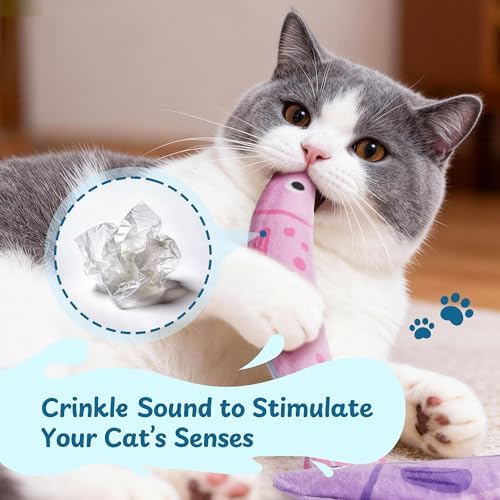 Catnip Toys, [9000mg] Extra Large Cat Toys for Indoor Cats, 100% Natural North American Catnip Floppy Fish, Crinkle Sound, Soft Cotton-Free Surface for Chewing, Teething & Kicking