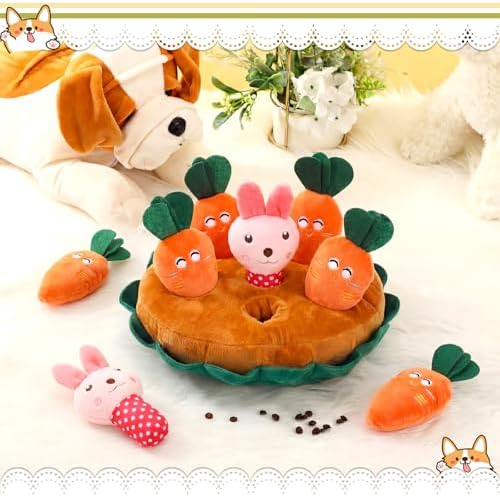 Skylety 7 Pcs Interactive Dog Toys Set, Snuffle Mat for Dogs, Treat Hiding Puzzle and Squeaky Plush, Carrot Bunny Dog Toys for Small Medium Dogs, Training and Boredom Relief Plaything