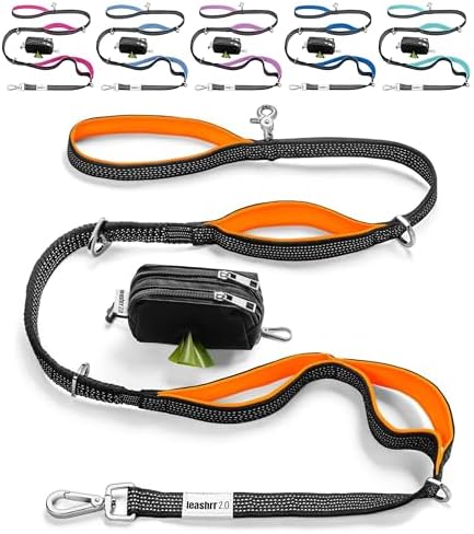 Heavy Duty Dog Leash for Large Dogs – 6FT Reflective Bungee with Padded Handles, Strong Carabiner Clip, No Pull Control for Medium & Large Breeds, Includes Poop Bag Holder & Treat Pouch (Orange)