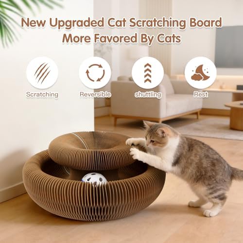 Extensible Magnetic Cat Scratcher Cardboard Toy with Bell Ball