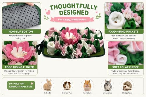 Rabbit Busy Snuffle Mat,Hamsters Foraging Mat for Small Animals Bunny Puzzle Toys Pets Interactive Feeding Mat for Guinea Pigs Hedgehog Chinchilla Puppies (Pink)