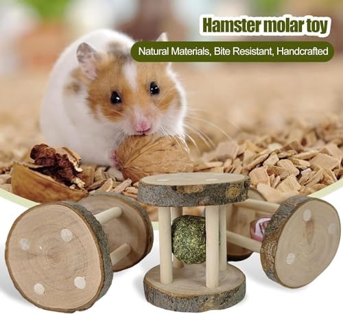 Hamster Rabbit Chew Toy Natural Wooden Play Toy, Wood Teeth Grinding Toy with Bell for Parrot, Rabbit, Chinchilla, Guinea Pig, Hamster Small Animals Toys for Pet Supplies,Small Animal Toys