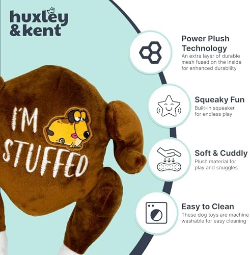 Huxley & Kent Funny Dog Toy w/Squeaker – Thanksgiving Fall Power Plush Squeaky Dog Toys for Small, Medium & Large Dogs – Soft Stuffed Animal for Indoor Play & Fetch - I'm Stuffed Turkey, Large