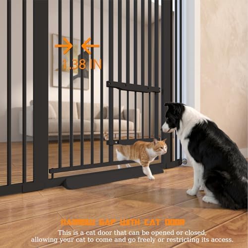 55.11" Extra Tall Pet Gate With Small Cat Door - 29.5-40.6 Wide, No Drilling Pressure Mount Kit for Cats and Dogs, Indoor Doorways, Living Room, Bedroom - Black