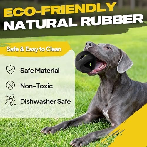 Fida Natural Rubber Dog Balls for Aggressive Chewers, Durable Dog Chew Toys for Large Dogs, Interactive Fetch & Tug of War Toys for Medium Large Breed Non-Toxic Dish Washable,4.5 * 4.5"