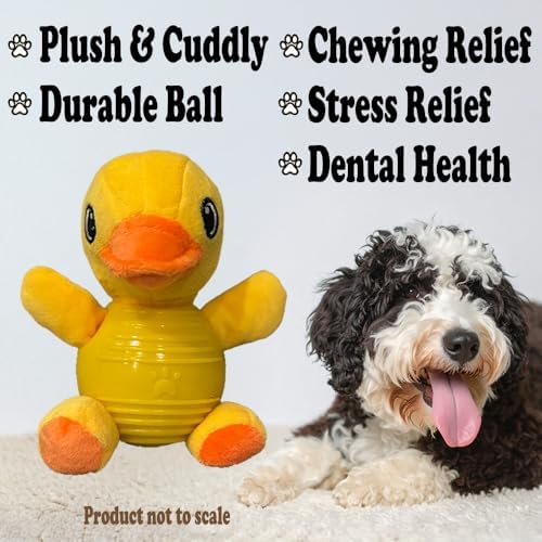 Yellow Duck Plush Chew Toy for Dogs, Soft Plush Dog Toy with Durable Ball for Small, Medium, Large Dogs.