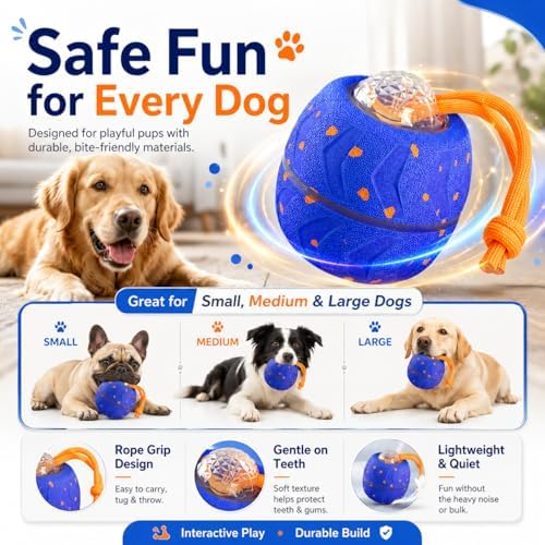 Smart Interactive Dog Ball, Automatic Rolling with LED Glow, E-TPU Dog Ball, Toy for Dog