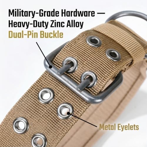 Tactical Nylon Dog Collar with Heavy-Duty Double-Hole Buckle, Breathable Anti-Choke Padding for Medium, Large, Extra Large Dogs - Include Smart Tag Case & 2 Sticky Patches