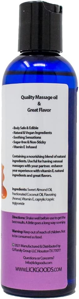 Lick Caramel Flavored Massage Oil – Warm Dessert Edible Massage Oil with Vitamin E, Smooth Body-Safe Texture for Intimate Couples Massage & Relaxation, 4 oz