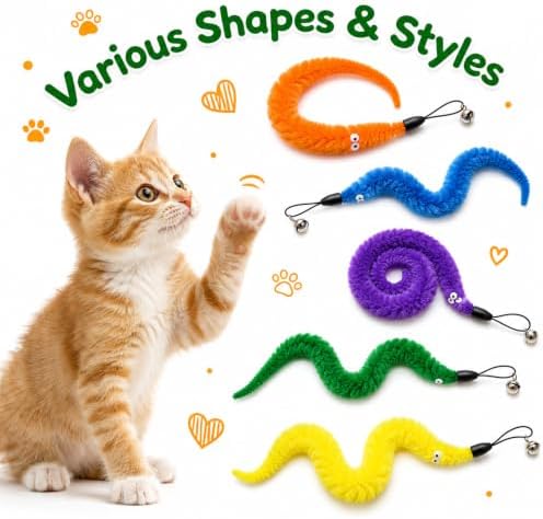 20Pcs Cat Worm Toy Refills, Interactive Cats Kittens Toys, Cat Wand Attachment Fuzzy Worm Toys for Indoor Cats