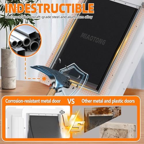 MIAOTONG Steel Dog Door for Wall, 3-Flap, Sturdy and Durable, Large | Energy-Efficient Insulated Pet Door, Extreme Weather Doggy Door with Telescoping Tunnel, Never Rust （Pets Up to 100 Lb）