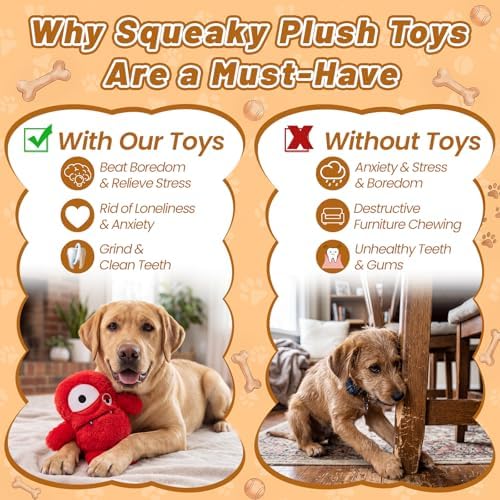Junkin 4 Pack Dog Squeaky Toys, Crinkle Stuffed Dogs Toy, Funny Style