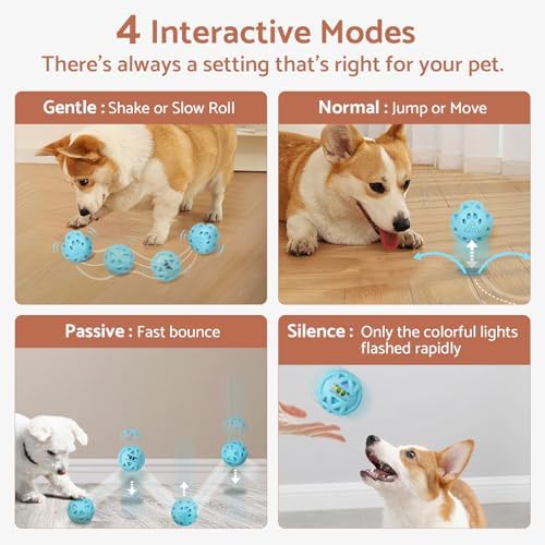 Interactive Dog Toys, [2026 Latest] Smart Dog Balls with Ball Cover, 4 Movement Modes, Durable TPU Material, Motion Activated Automatic Moving Rolling Ball