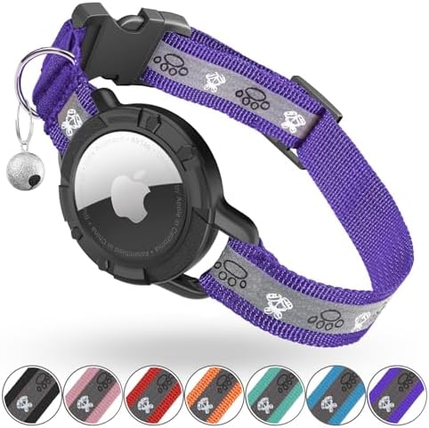 Reflective AirTag Cat Collar, Integrated Cat Collar with Air Tag Holder | Built in AirTag Holder, Adjustable 7-13in for Cats, Kittens and Puppies, Safety Elastic Band, Reflective for Night Walking