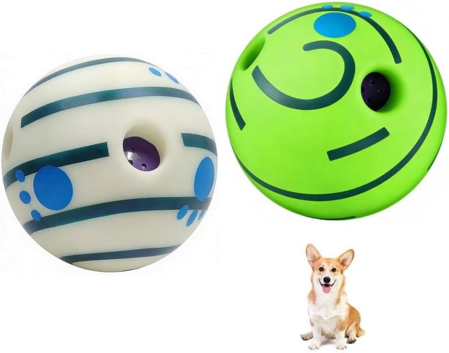 Wobble Giggle Ball for Dogs Durable Interactive Dog Toys for Small Medium Large Dogs (White (Glow in the Dark) + Green, S/3.15 inch)
