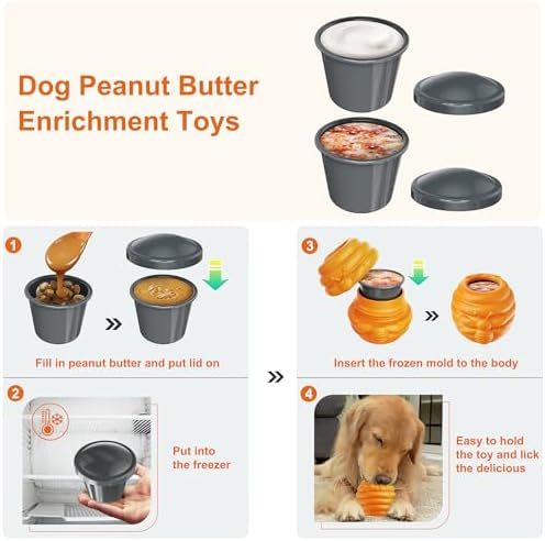 Durable Dog Toys 2 pack, Fillable Dog Treat Dispenser and Enrichment Peanut Butter Frozen Licking Toys in Honey Pot Shape, Interactive and Mental Stimulation Toys for Large Dogs to Keep Them Busy