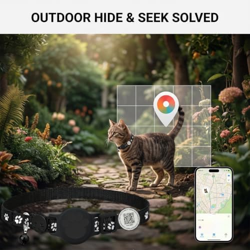 Cat Tracker with QR Code GPS Collar for Cats Electronic Pet Locator Waterproof Compatible with Apple Find My Advanced Tracking Solution Smart Collar Ideal for Small to Large Cats No Monthly Fee