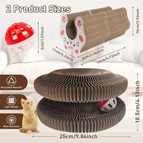 Accordion Magic Organ Cat Scratcher Toys for Indoor Cats,Foldable Cardboard Cat Scratcher Kitty Toy with Bell Balls Interactive Relieve Boredom and Exercise