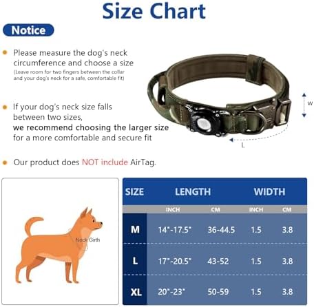 Tactical Dog Collar with AirTag Holder | Heavy Duty & Adjustable GPS Tracking Compatible with Apple AirTag | 100% Waterproof Case & Control Handle for Large Dogs (Camo, XL)