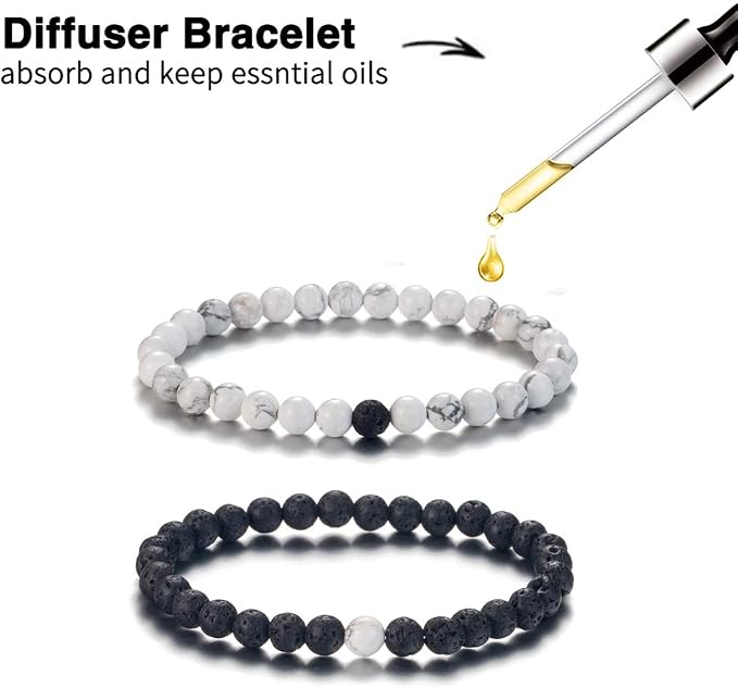 Softones 6MM Lava Rock Aromatherapy Anxiety Essential Oil Diffuser Beads Bracelet for Women Men,Friendship Couples Gifts Natural Stone Bracelets