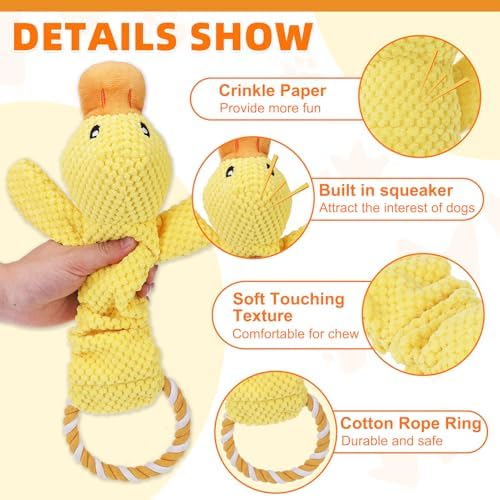 KOOLTAIL Duck Dog Toys, Tough Plush Dog Chew & Squeaky Toys with Crinkle Paper, Interactive Training & Tug of War Puppy Teething Toy for Indoor Outdoor Play, Soft Pet Toy for Small Medium Large Dogs