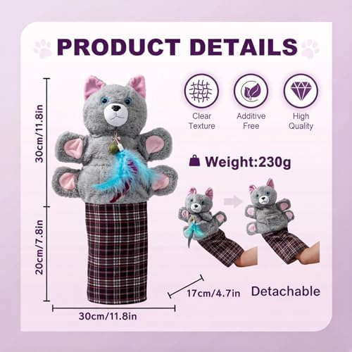 Cat Wrestling Glove with Bell & Catnip, Cats Puppet Wrestler with Tough Padding for Safe Play, Interactive Puppet Toy for Indoor Play, Exercise & Boredom Relief, Family Bonding & Feline Training