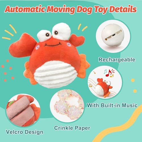 GUKCO Interactive Crab Dog Toys to Keep Them Busy | Rechargeable Self-Play Moving Dog Toy with Motion-Activated Ball, Music & Recording Modes for Small, Medium & Large Dogs