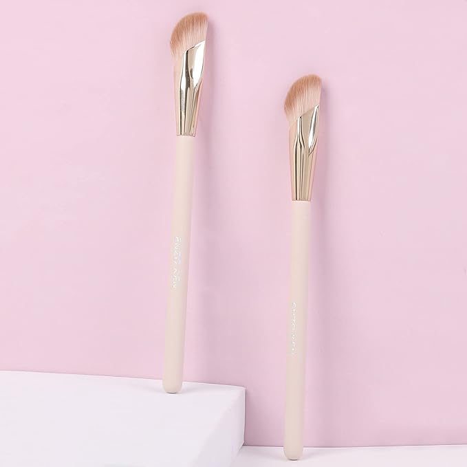 Angled Concealer Brush Under Eye, Concealer Brush, Nose Contour Brush, Small Concealer Brushes, Under Eye Makeup Brushes, Under Eye Brush, Concealer Makeup Brushes. Pink and Gold 11M