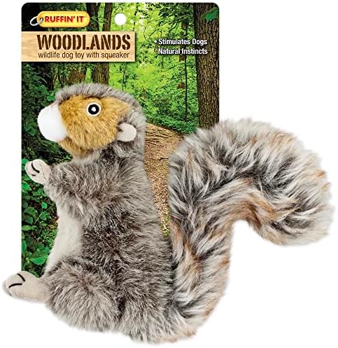 RUFFIN' IT Woodlands, Plush Squirrel, 6 in Squeaky Soft Stuffed, Dog Toy