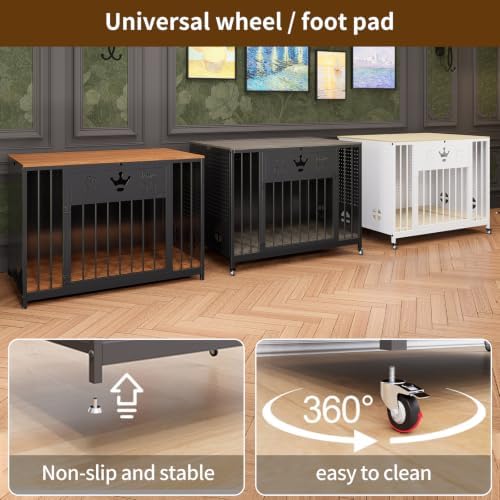 31.5" Iron Pegboard Dog Crate Furniture with Wooden Top &Remote RGB Light