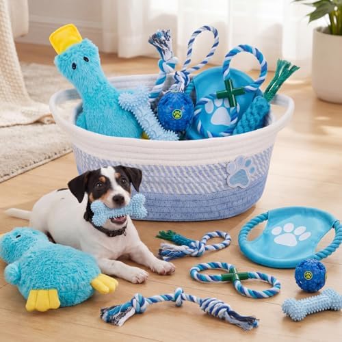 Zopeal Dog Toy Gift Basket Set for Puppy Birthday, Blue