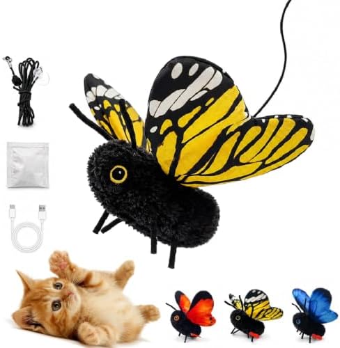 Smart Sensing Flapping Butterfly Cat Toy, Rechargeable Interactive，Yellow