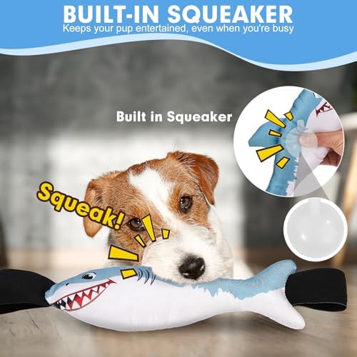 BINGPET Interactive Dog Toys for Small Dogs, Squeaky Dog Chew Toys to Keep Them Busy, Tug of War Puppy Training Toys for Chewers, Small & Medium Dogs, Fetch Lovers, Durable Puppy Necessities, Shark
