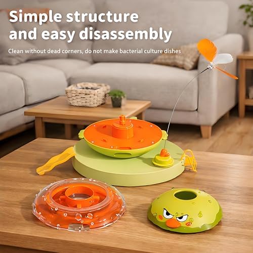 Interactive Cat Toy for Indoor Cats with Laser, Feather & Treat Dispenser