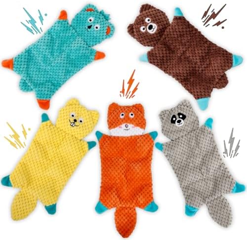 No Stuffing Squeaky Dog Toys for Small Medium Large Dogs, 5 Pack Durable Plush Puppy Chew Toys for Teething and Chewing, Interactive Dog Chew Toy to Keep Them Busy