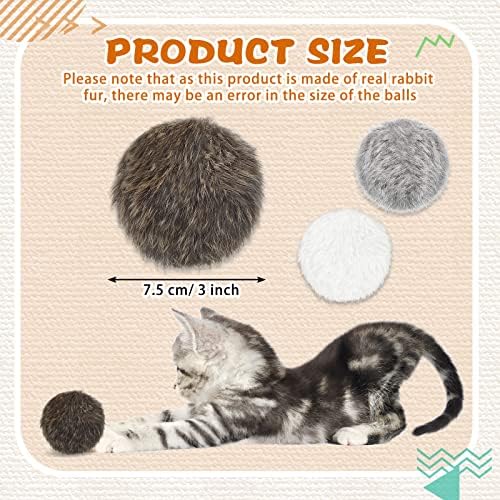LEIFIDE 12 Pcs Real Rabbit Fur Ball Poms Cat Toys, Gray, Coffee, White