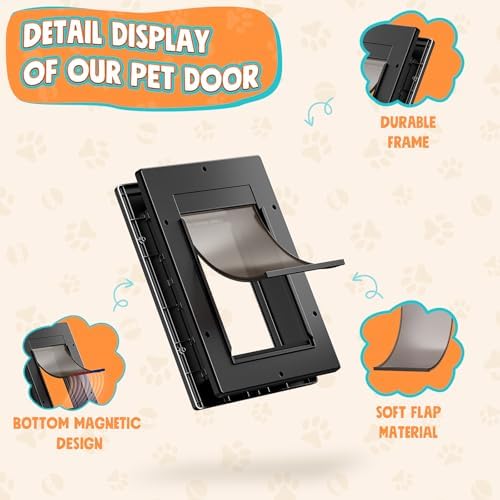 Cat Door for Interior & Exterior Doors, Pets Up to 20 lb, Black | Soft Magnetic Flap, Sliding Lock Panel, Adjustable Tunnel, Save energy, Prevents Paw Pinching, Easy DIY Installation