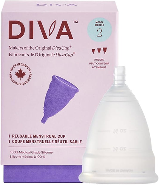 DIVA Cup - Medical Grade Silicone Cup for Period Care - Reusable Menstrual Cup - Up to 12 Hours of Continuous Wear - Model 2 (for Wide Vaginal Canals, Post-Partum & Ages 35+)
