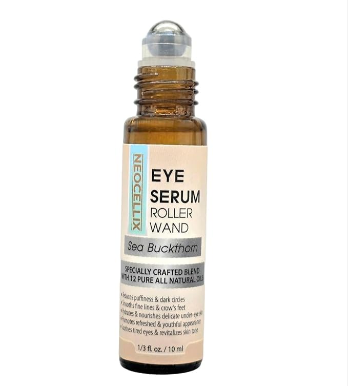 Eye Serum Oil Roller – Made from 12 Botanical Oils for Moisturizing, Puffiness, Dark Circles, Fine Lines & Tired-Looking Eyes – Sea Buckthorn, Rosehip, Helichrysum and More Made in USA 10 ML