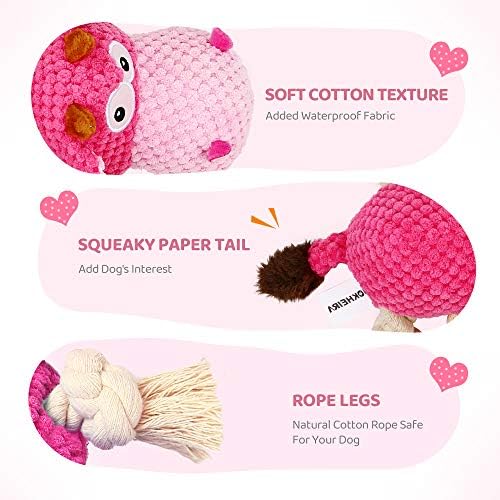 IOKHEIRA Indestructible Dog Squeaky Toys for Large Aggressive Chewers, Stuffed Animals with Cotton Material and Crinkle Paper, Durable Chewing Toys