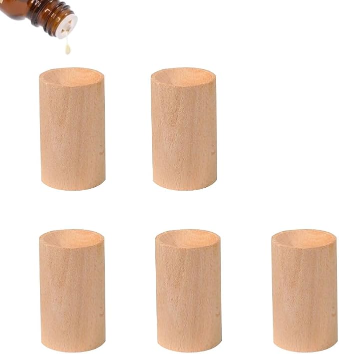 5 Pcs Wood Essential Oil Diffusers,Small Wood Fragrance DIffusers,Fragrance Retention,Wooden Aromatherapy Round Diffuser for Car,Home, Bathroom, Office, Toilet, Yoga Room, Sauna Room