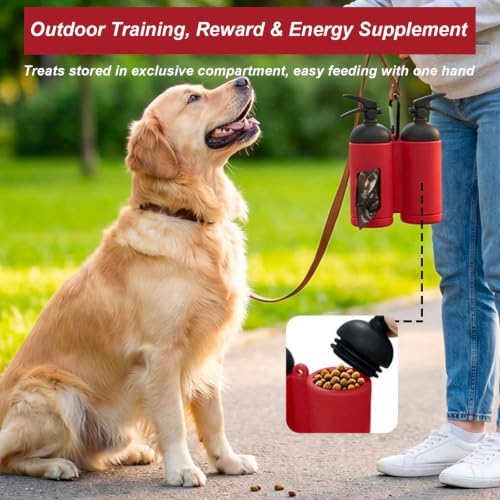 Dog Poop Bag Holder for Leashes, Red Doggie Waste Bag Dispenser and Treat